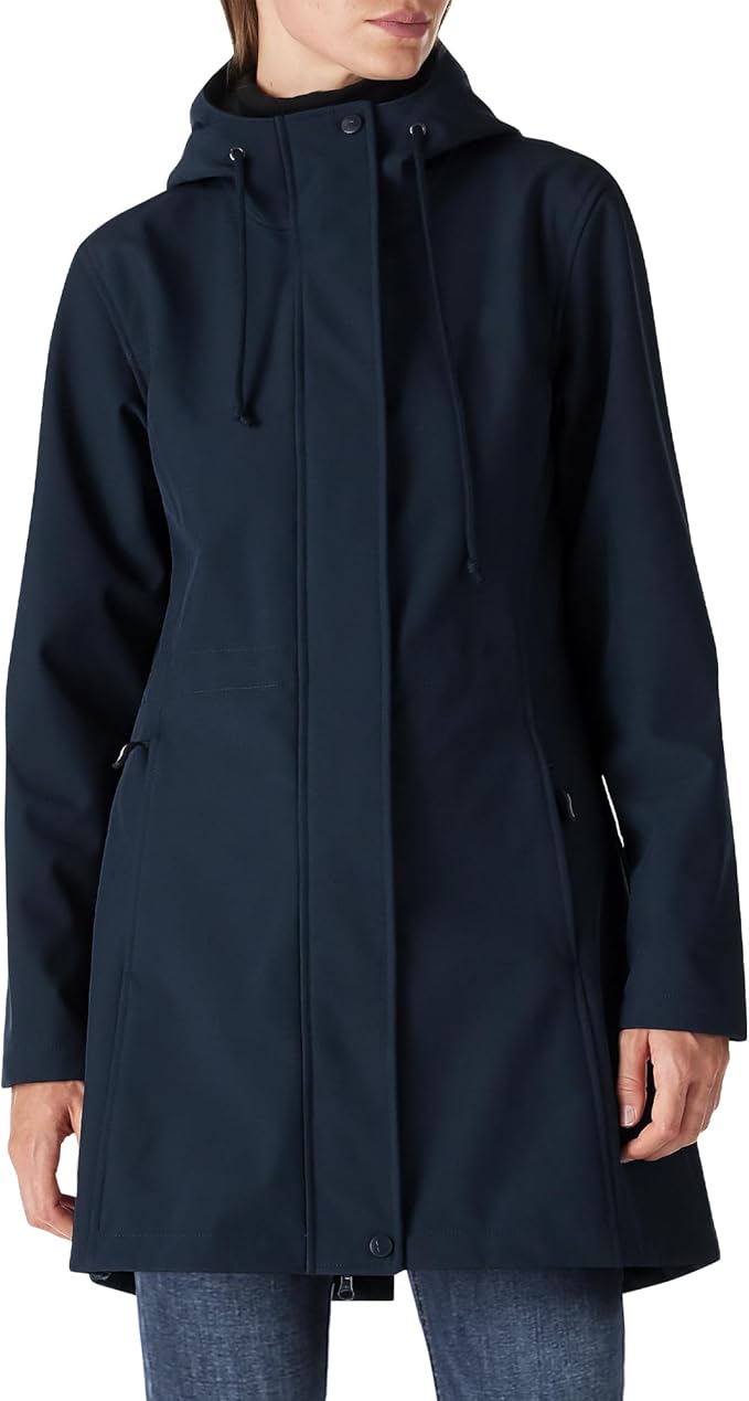 Outdoor Ventures Women's Lightweight Waterproof Fleece Lined Hooded Softshell Rain Jacket, Warm Windbreaker Long Coat