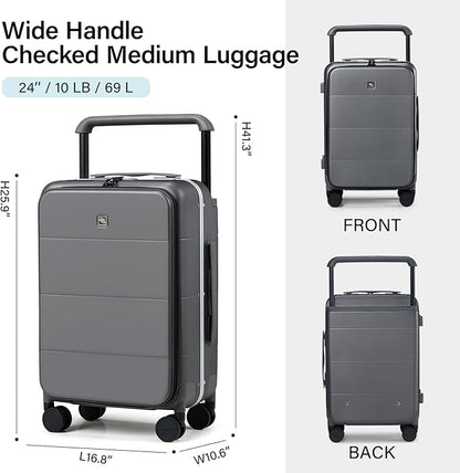 Hanke Top Opening 24 Inch Luggage with Spinner Wheels, Aluminum Frame All-PC Hard Shell Medium Suitcase, Trunk Wide Handle Luggage for Travel, TSA Checked-Medium (Graphite Grey, 69L)