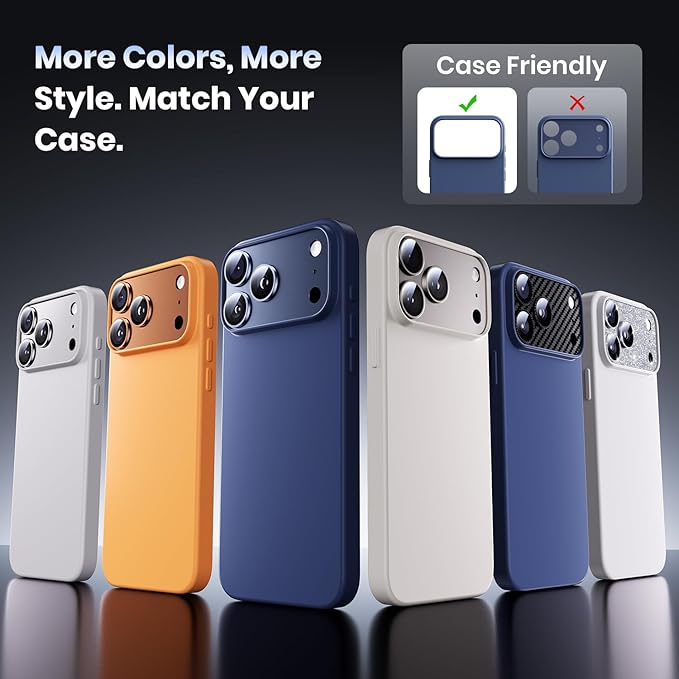 Hoerrye for iPhone 17 Pro Camera Lens Protector - [12FT Shatterproof Military Grade] [Strong Adsorption] Metal 9H+ Tempered Glass Camera Screen Full Cover Case Friendly,Cosmic Orange