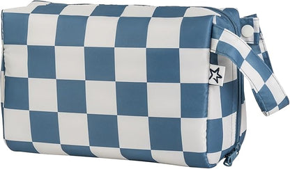 Tiny Twinkle Waterproof Travel Toiletry & Makeup Bag Organizer | Makeup Pouch with Multiple Compartments & Snap Handle for Travel | Gift for Teen Girls and Women（Blue Checkers