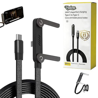 Charge Stand 2 in 1 Cable,240w Fast Charging Cable with Built-In Holde,Invisible Holder Charger Cables,360° Rotation,5ft USB C Nylon Braided High-Speed Charger Cord for Phone,Tablets,Laptops(C-C,1PC)