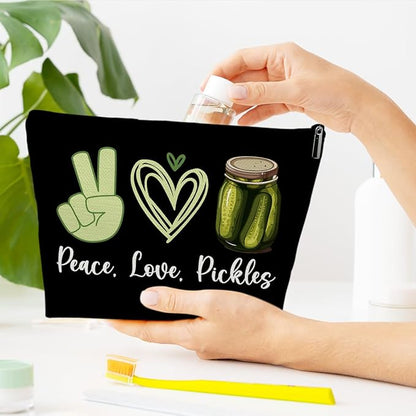 Pickle Lover Gift for Women Makeup Bag, Peace Love Pickles, Pickle Gifts for Women, Funny Birthday Gift for Sister, Teen,Bestie,Daughter, Niece, Pickle Makeup Travel Toiletry Bag