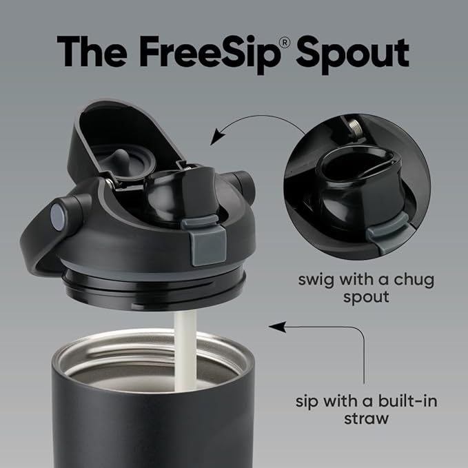 Owala FreeSip Sway Insulated Stainless Steel Water Bottle with Two-Way Spout, Built-In Straw and Bucket Handle, Made for Travel, School, and Sports, 30oz, BPA Free, Leak Proof, Very, Very Dark