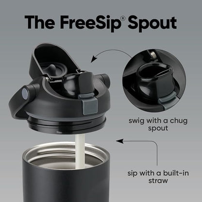 Owala FreeSip Sway Insulated Stainless Steel Water Bottle with Two-Way Spout, Built-In Straw and Bucket Handle, Made for Travel, School, and Sports, 30oz, BPA Free, Leak Proof, Very, Very Dark