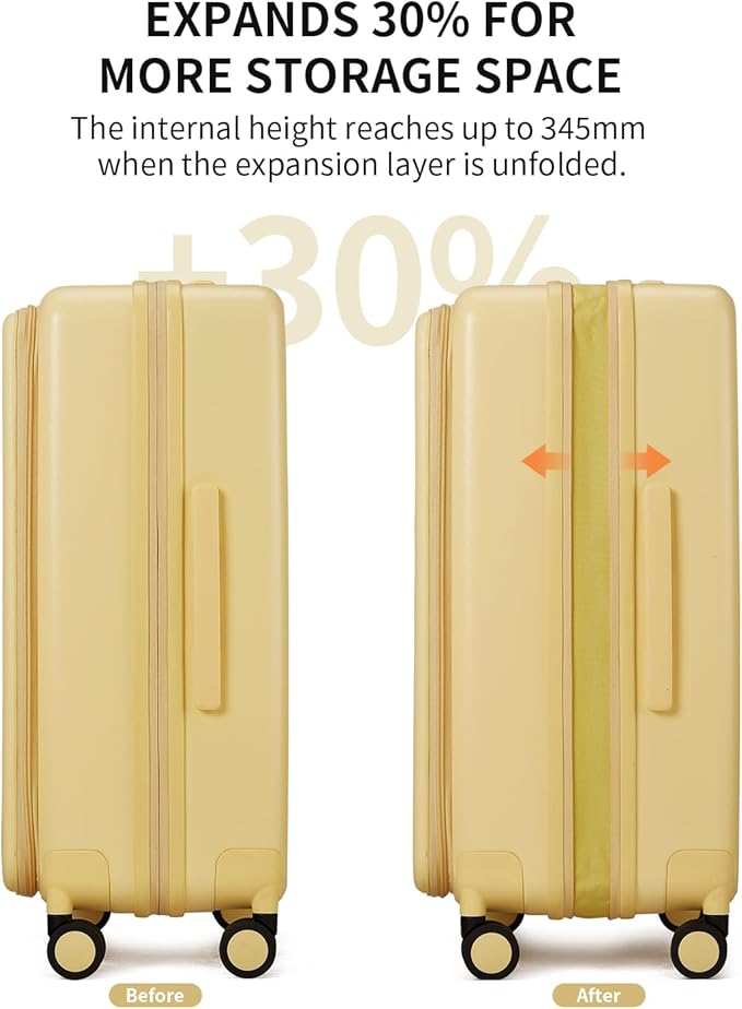 aji Expandable Top Open Carry On Luggage 22x14x9 Airline Approved, 20 Inch Hard Shell Carry On Suitcase with Spinner Wheels,Travel Small Luggage for Women Men,Cheese Yellow