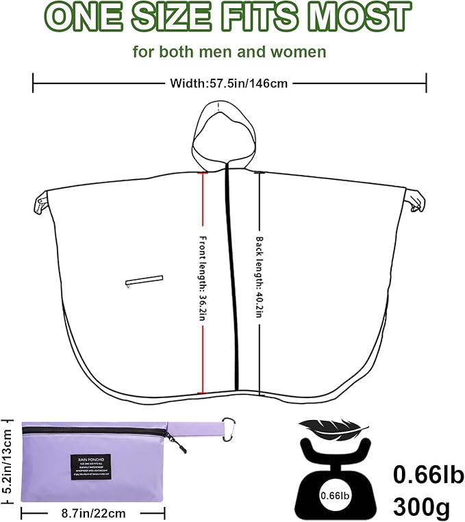 Hooded Rain Ponchos for Adult - Rain Coat and Rain Jacket with Waterproof Pocket and Zipper