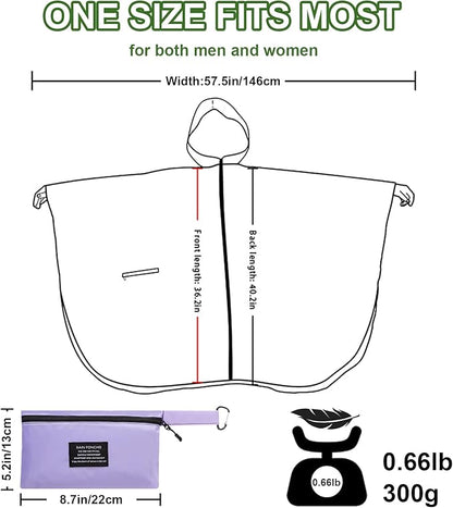 Hooded Rain Ponchos for Adult - Rain Coat and Rain Jacket with Waterproof Pocket and Zipper