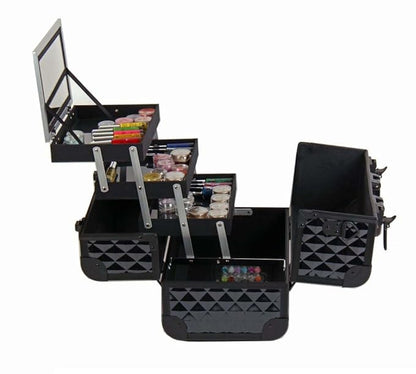SHANY Premier Fantasy Professional Makeup Train Case Cosmetic Box Portable Make up Case Organizer Jewelry storage with Locks, 3 Trays, Makeup Brush Holder and Cosmetics Mirror - Black Diamond