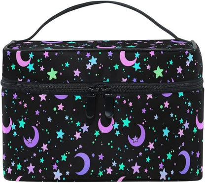 Makeup Bag, Crescents and Stars Makeup Organizer Bags Toiletry Bag Box Travel Cosmetic Bag Make Up Train Case for Women Teen Girl Ladies