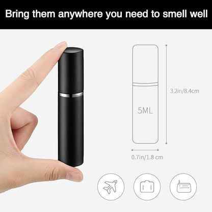 Zonon 56 Pieces Refillable Perfume Atomizer Mini Refillable Spray Perfume Bottle Portable with 56 Pieces Refill Pump Dispenser Pump Transfer Tool for Outgoing(Black,5ml)