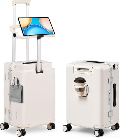 Kids Ride-On Luggage with Adjustable Safety Seat, 20 Inch Carry On Suitcase with 360° Silent Wheels, Cup & Tablet Holder, TSA Lock, For Toddlers to Adults, 200lbs Support, Lightweight Travel Suitcase