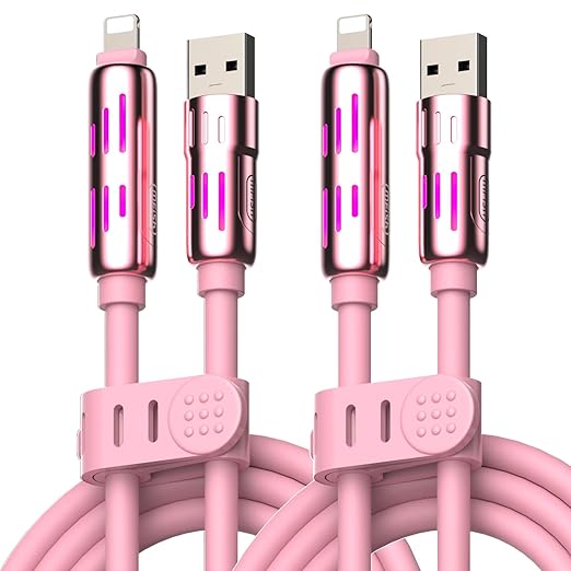 MFish 240W 4-in-1 Universal USB Charging Cable [2 Pack, 6.6ft] – Fast Charger Cord with USB-A, Dual USB-C & Lighting, for iPhone 14/15/16/17 Series, iPad & MacBook & More (2PACK, Pink+Pink, 6.6Ft)