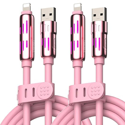MFish 240W 4-in-1 Universal USB Charging Cable [2 Pack, 6.6ft] – Fast Charger Cord with USB-A, Dual USB-C & Lighting, for iPhone 14/15/16/17 Series, iPad & MacBook & More (2PACK, Pink+Pink, 6.6Ft)