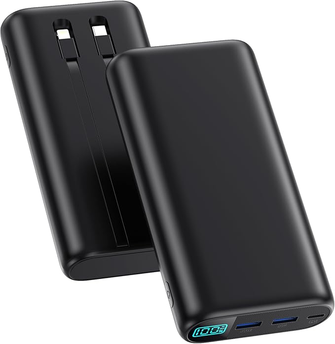 Portable Charger 40,800mAh Power Bank with Built-in Cables,5 USB Output Battery Pack Backup,25W PD USB C Phone Charging Travel Essential Outdoor for iPhone 17/16/15/14 Pro,Android Galaxy Pixel Nexus