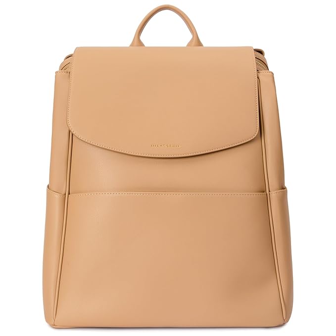 MIA + SOPHIA Leather Diaper Bag Backpack with USB Charging port, Changing Pad, Stroller Straps (Brown Olivia)