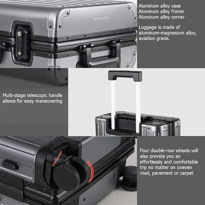 Carry-On Hardside Suitcase: Full Aluminum HardShell Luggage with TSA Lock & Spinner Wheels for Business Travel - Crush-Resistant & Burst-Proof - Gunmetal Gray