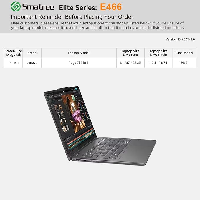 Smatree Laptop Sleeve for 14 inch Lenovo Yoga 7i 2 in 1, Case with Accessory Pocket, YKK Zipper, Patented Super-Corner Design, Green (E466G)
