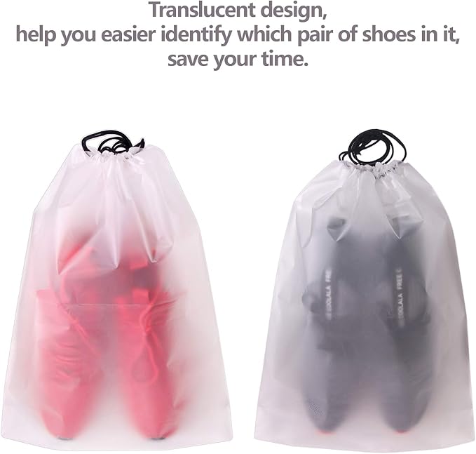 Set of 12 Portable Translucent Shoe Bags for Travel Large Clear Shoes Pouch Storage Organizer with Drawstring for Men and Women