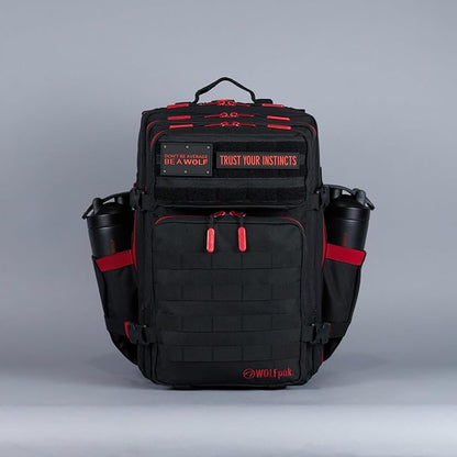WOLFpak 45L Athletic Gym Backpack - Durable 1000D Waterproof Oxford Material with MOLLE Webbing, Laptop Pocket & Dual Cup Holders, Durable Fitness/Travel/Military Daypack (Red Wolf)