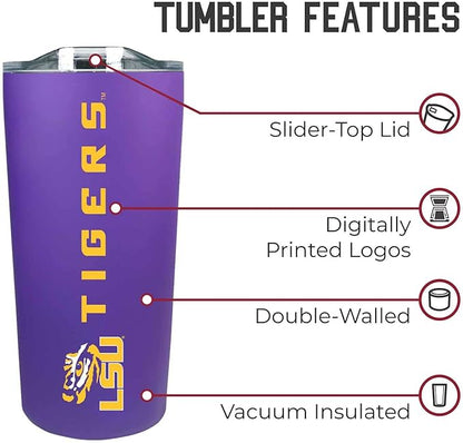 Campus Colors NCAA Stainless Steel Tumbler perfect for Gameday - 18 oz - Double Walled - Keeps Drinks Perfectly Insulated (LSU Tigers - Purple)