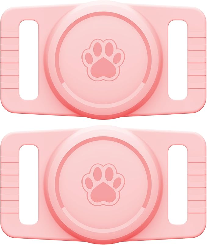 for Airtag Dog Collar Holder 2 Pack,Waterproof cat Collar Holder for Apple AirTag, Silicone Air Tags Case for Cat Dog Collars(Light Pink)