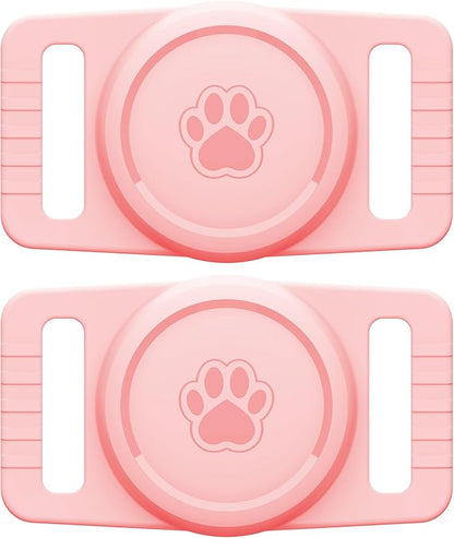 for Airtag Dog Collar Holder 2 Pack,Waterproof cat Collar Holder for Apple AirTag, Silicone Air Tags Case for Cat Dog Collars(Light Pink)