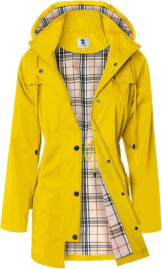 SaphiRose Women's Long Hooded Rain Jacket Outdoor Raincoat Windbreaker