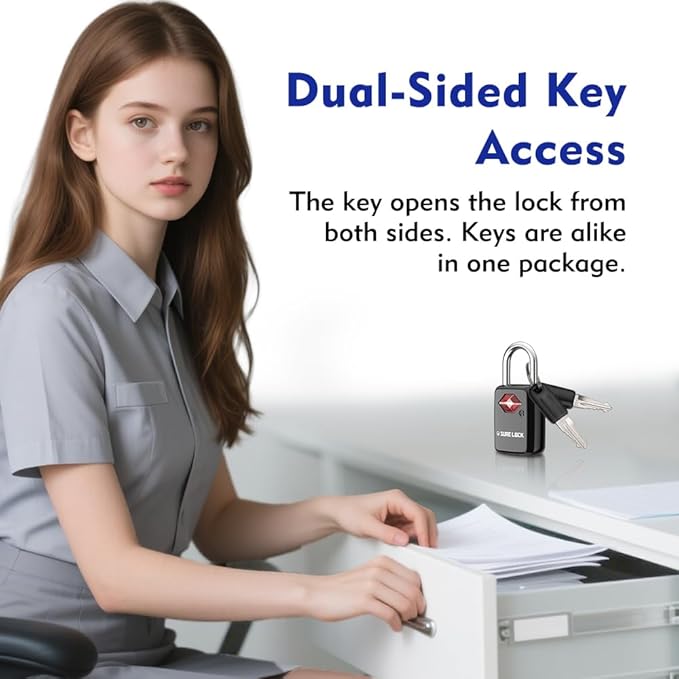 Sure Lock TSA Approved Luggage Locks Mini Size Lock with Keys for Travel, Zinc Alloy Body with Steel Shackle, Key Alike, Key Alike in The Same Package
