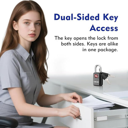 Sure Lock TSA Approved Luggage Locks Mini Size Lock with Keys for Travel, Zinc Alloy Body with Steel Shackle, Key Alike, Key Alike in The Same Package