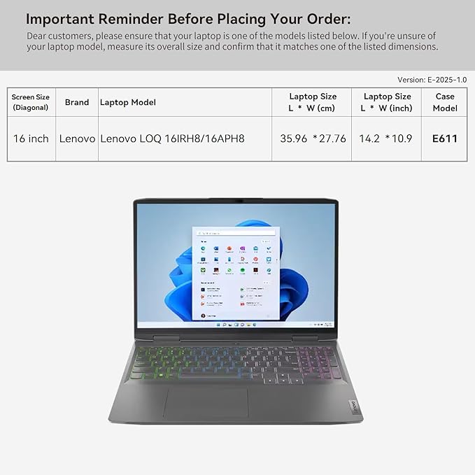 Smatree 16 inch Laptop Sleeve for Lenovo LOQ 16IRH8/16APH8 Gaming Laptop Bag with Accessory Pocket, YKK Zipper, Patented Shockproof Design (E611)
