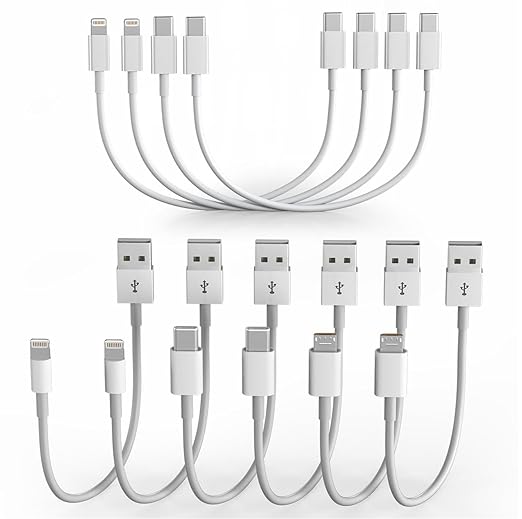 Short Charging Cables - 10-Pack Type C/Lightning/Micro USB 1FT Short Charging Cords Support Fast Charge & Data Sync Compatible with iPhone 17/16/15/14/13/12/11, iPads, iPods, Mobiles, Tablets