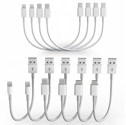 Short Charging Cables - 10-Pack Type C/Lightning/Micro USB 1FT Short Charging Cords Support Fast Charge & Data Sync Compatible with iPhone 17/16/15/14/13/12/11, iPads, iPods, Mobiles, Tablets
