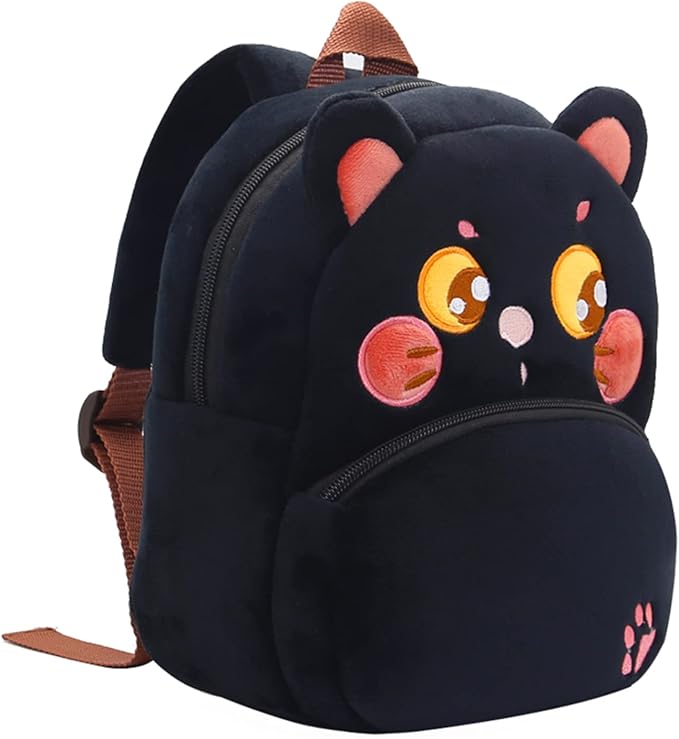 Cute Toddler Backpack,Cartoon Cute Animal Plush Backpack Toddler Mini School Bag for Kids Age 2-4 Years Old(Black Cat)