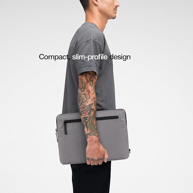Incase Compact Laptop Sleeve with Flight Nylon - 14-inch MacBook/Laptop & iPad/Tablet Sleeve - Faux Fur Lining, Lightweight, Durable, Weather Resistant, Slip Pocket for Accessories - Conte Grey