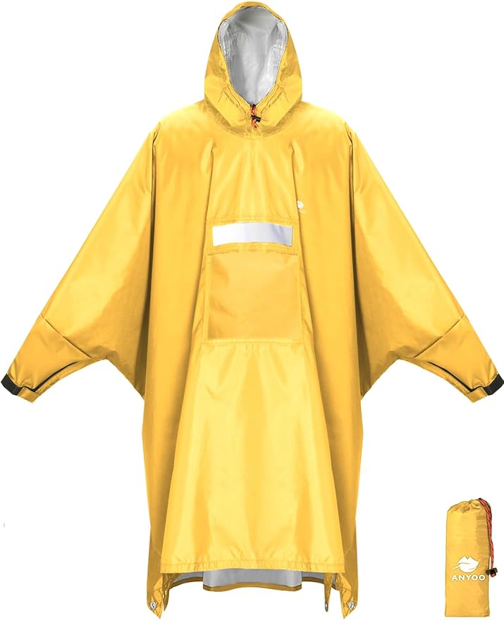 ANYOO Hooded Rain Poncho for Adults Waterproof Lightweight Rain Coat for Men Women Reusable Rain Jacket for Emergency Outdoor