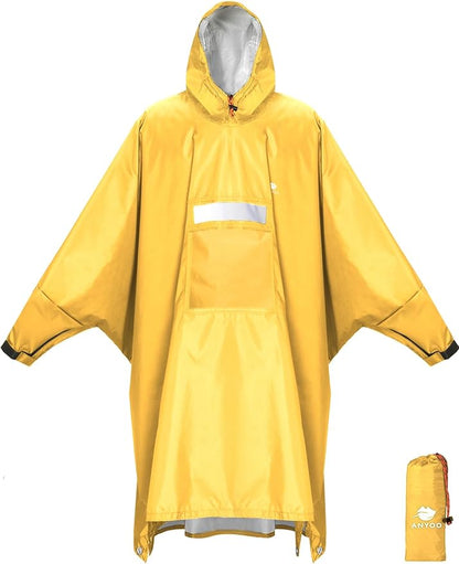 ANYOO Hooded Rain Poncho for Adults Waterproof Lightweight Rain Coat for Men Women Reusable Rain Jacket for Emergency Outdoor