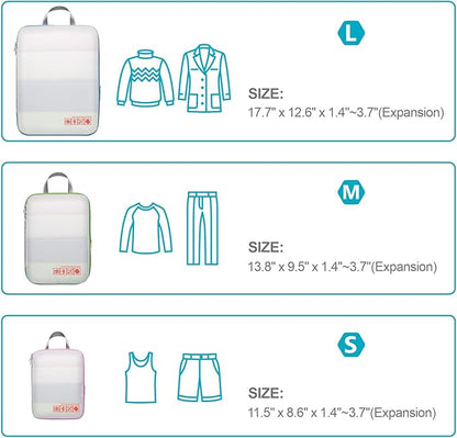 Cambond Compression Packing Cubes for Travel Women - Expandable Travel Bags Luggage Organizers Travel Essentials Compression Cubes for Travel Carry on Suitcases Organizer