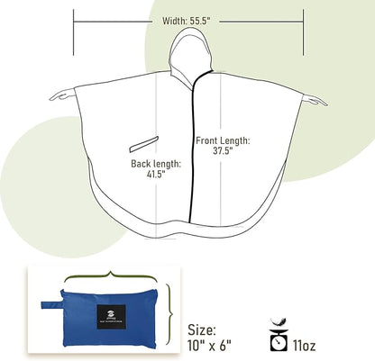 SaphiRose Rain Poncho Jacket Coat Hooded for Adults with Pockets