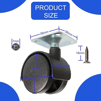 1.5 Inch Caster Wheels Replacement Universal Small Swivel Rollers for Furniture Filing Cabinet Desk Table Drawer Cart Box Shelf, 4 Pack 360 Degree Rolling Top Mounted Screw in Plate Castors