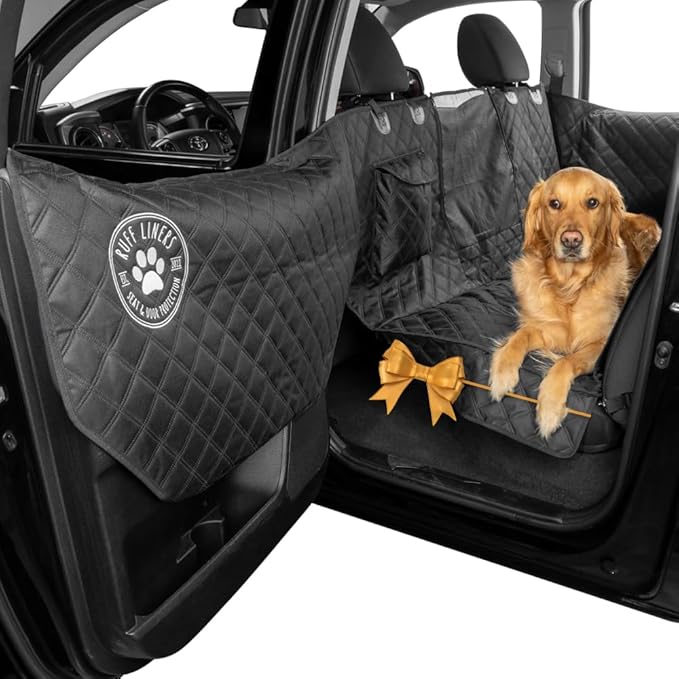 Ruff Liners Medium Dog Seat Cover, Black – As Seen on Shark Tank – Back Seat Protector for Cars, Mid-Size SUVs, & Mid-Size Trucks – Waterproof, Touch Fasteners, & Belt Slots – Sturdy Dog Hammock