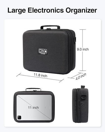 Luxtude Electronic Organizer Travel Case Large, Hard Case for Electronics, Sturdy Tech Organizers, Travel Cable Bag with Shoulder Strap, Hard Charger Organizers, Fits for iPad(Up to 11’’), Tech Gifts