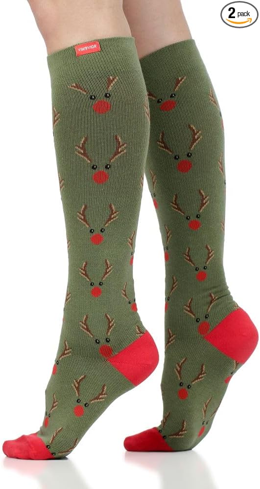 VIM & VIGR Cotton 15-20 mmHg Graduated Compression Socks (Olive & Red Rudy, Small/Medium Wide Calf (4))