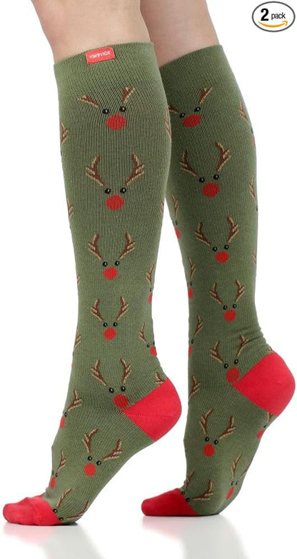VIM & VIGR Cotton 15-20 mmHg Graduated Compression Socks (Olive & Red Rudy, Medium/Large (2))