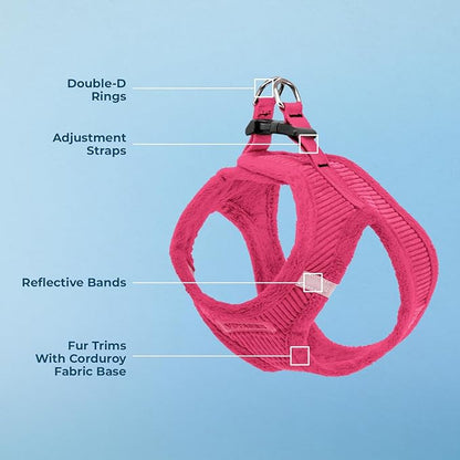 Best Pet Supplies - All Weather Mesh/Plush, Reflective, No Pull Harness for Small, Medium Dogs, Cats - Secure with Hook & Loop Fastener, Buckle, Double D-Rings - Fuchsia Corduroy, M