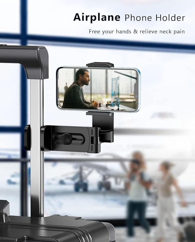 MiiKARE Travel Essentials Airplane Phone Holder, Universal Handsfree Phone Mount for Flying with 360 Degree Rotation, Travel Must Haves Phone Stand for Desk, Tray Table, Pro&Pro