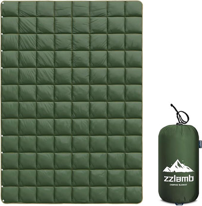 zzlamb Camping Blanket, Compact Lightweight Soft Puffy Blanket Water-Repellent, Packable Warm Quilt Down Alternative Picnic Hiking Backpacking Beach Travel RV Airplane Couch Car