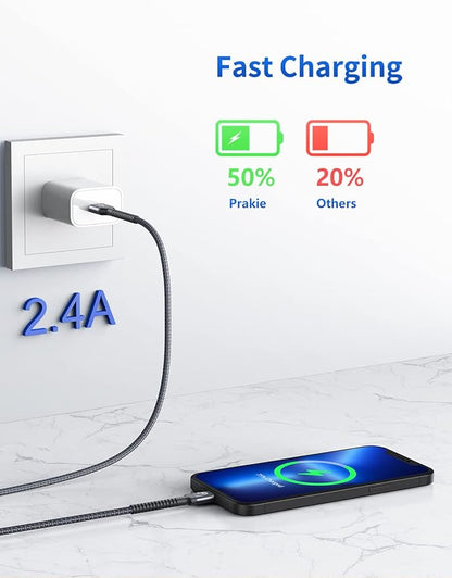 iPhone Charger Cable 3FT, 2Pack USB to Lightning Cable Extra Durable Braided, [Apple MFi Certified] Fast Charging iPhone Charger Cord Compatible with iPhone 14 13 12 11 8 7 Pro Max and More-Silver