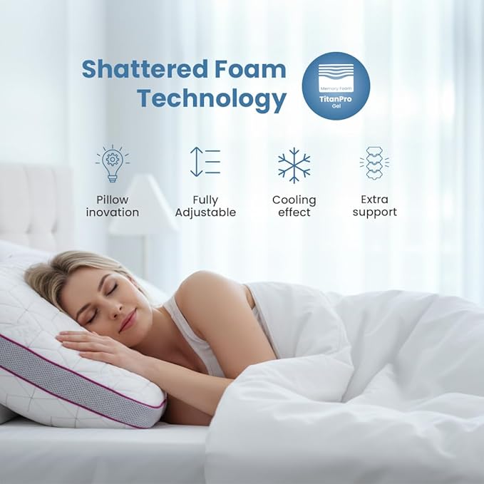 IWS I WANNA SLEEP Snow® Touch Adjustable Pillow, Neck Support, Queen Size Bed Pillows for Sleeping, Gel Cross Cut Memory Foam for Side Sleepers