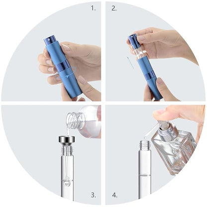 Lil Ray 8ml Portable Mini Perfume Atomizer(4 PCS)，Refillable Empty Small Spray Bottle for Travel, Twist Type Pocket Cologne Sprayer (Blue)