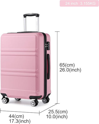 Kono 24 Inch Luggage Suitcase with Spinner Wheels TSA Lock Lightweight PC+ABS Hardside Medium Checked Luggage Durable Rolling Suitcase Pink